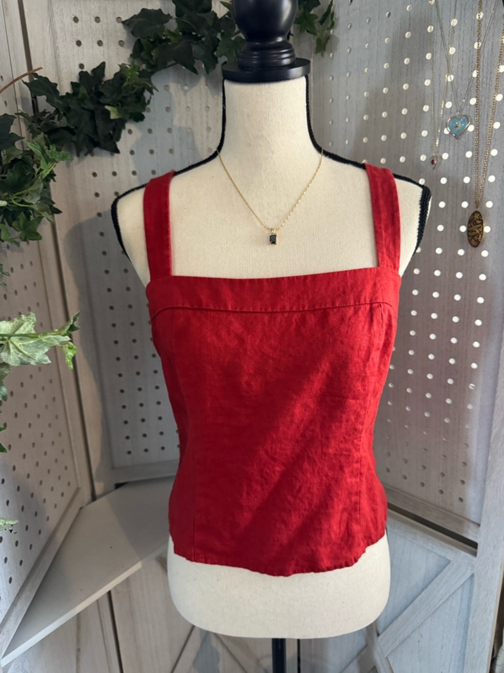 Quince Red Square Neck Linen Camisole